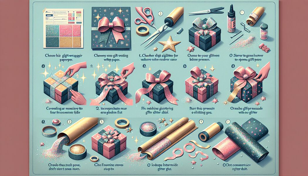 Verzierung mit Glitzerstern oder -folie   - Verpacken von Geschenken mit Glitzer  