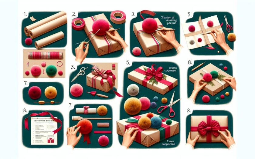 Verpacken von Geschenken mit Pompoms